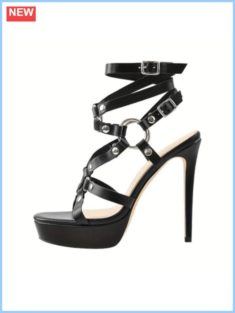 Punk High Heels Open Toe Buckle Platform Ankle Strap Stiletto Heel